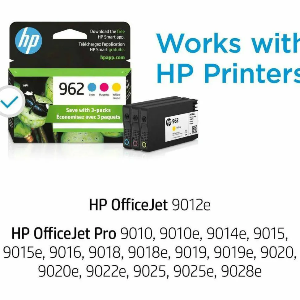 HP 962 Cyan, Magenta, Yellow Ink Cartridges, Pack Of 3, 3YP00AN