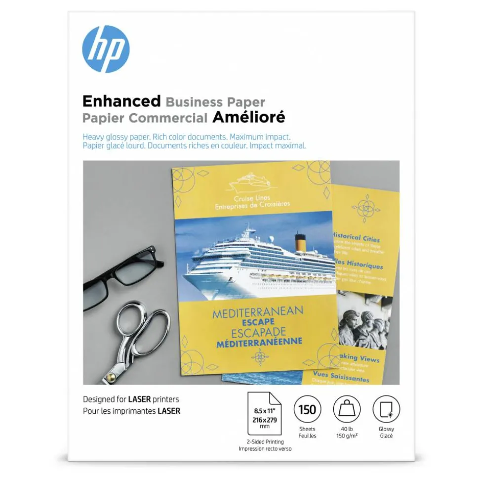 HP Enhanced Business Paper for Laser Printers, Glossy, Letter Size (8 1/2" x 11"), Heavy 40 Lb, Pack Of 150 Sheets (Q6611A)