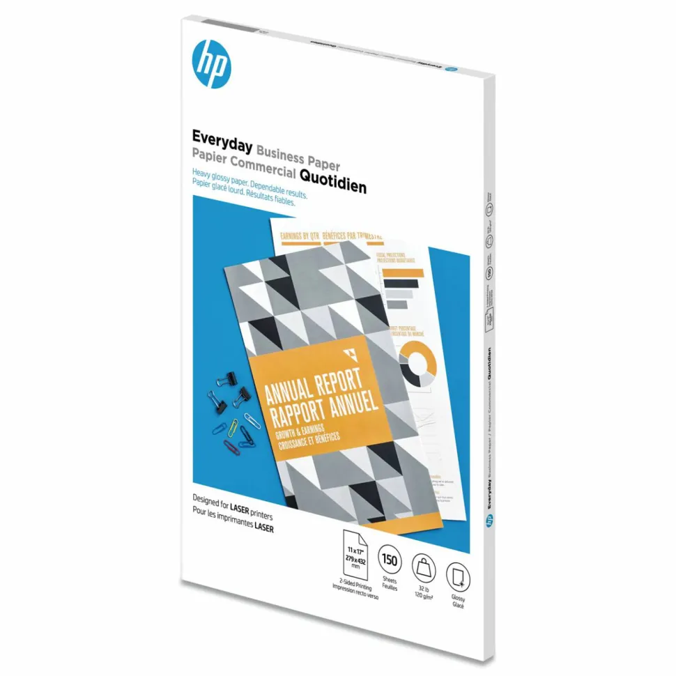 HP Everyday Business Paper, 32 lb Bond Weight, 8.5 x 11, Glossy White, 150/Pack