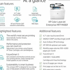 HP LaserJet Enterprise Color MFP M480f, Copy/Fax/Print/Scan