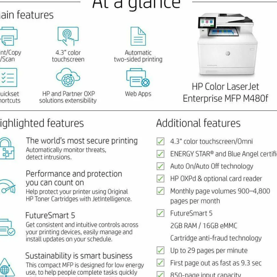 HP LaserJet Enterprise Color MFP M480f, Copy/Fax/Print/Scan