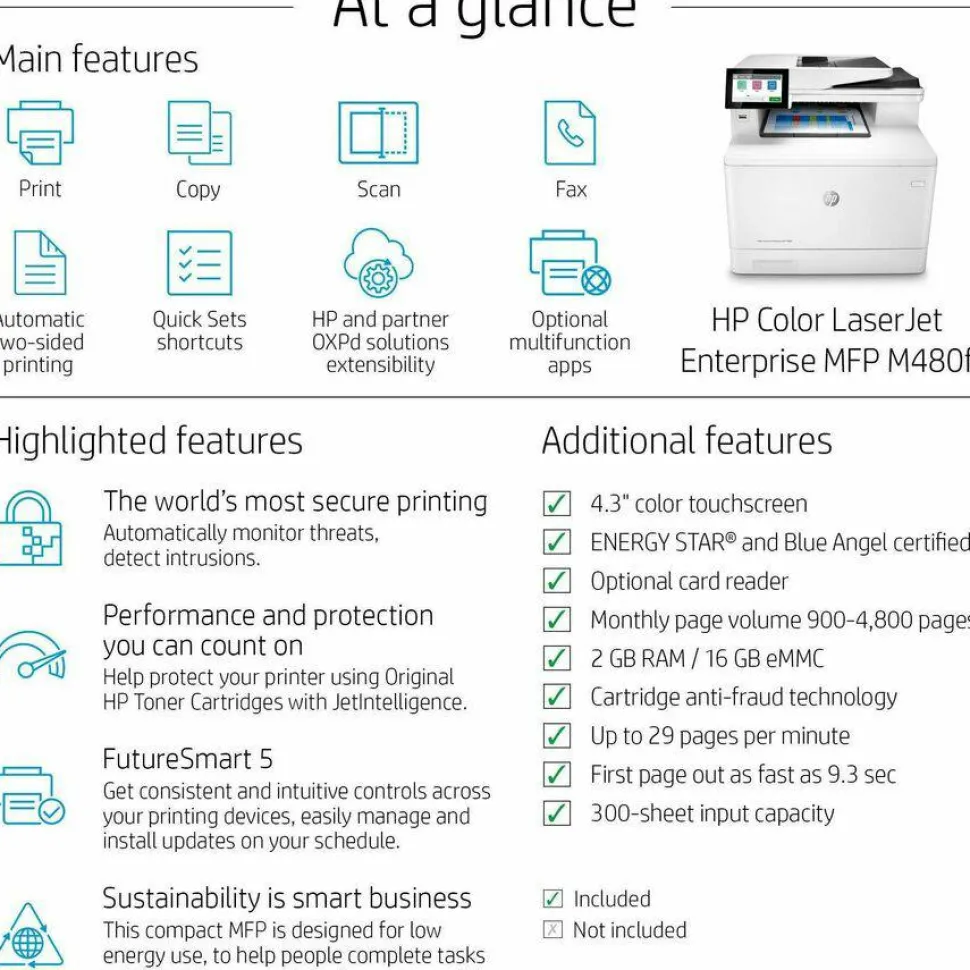 HP LaserJet Enterprise Color MFP M480f, Copy/Fax/Print/Scan