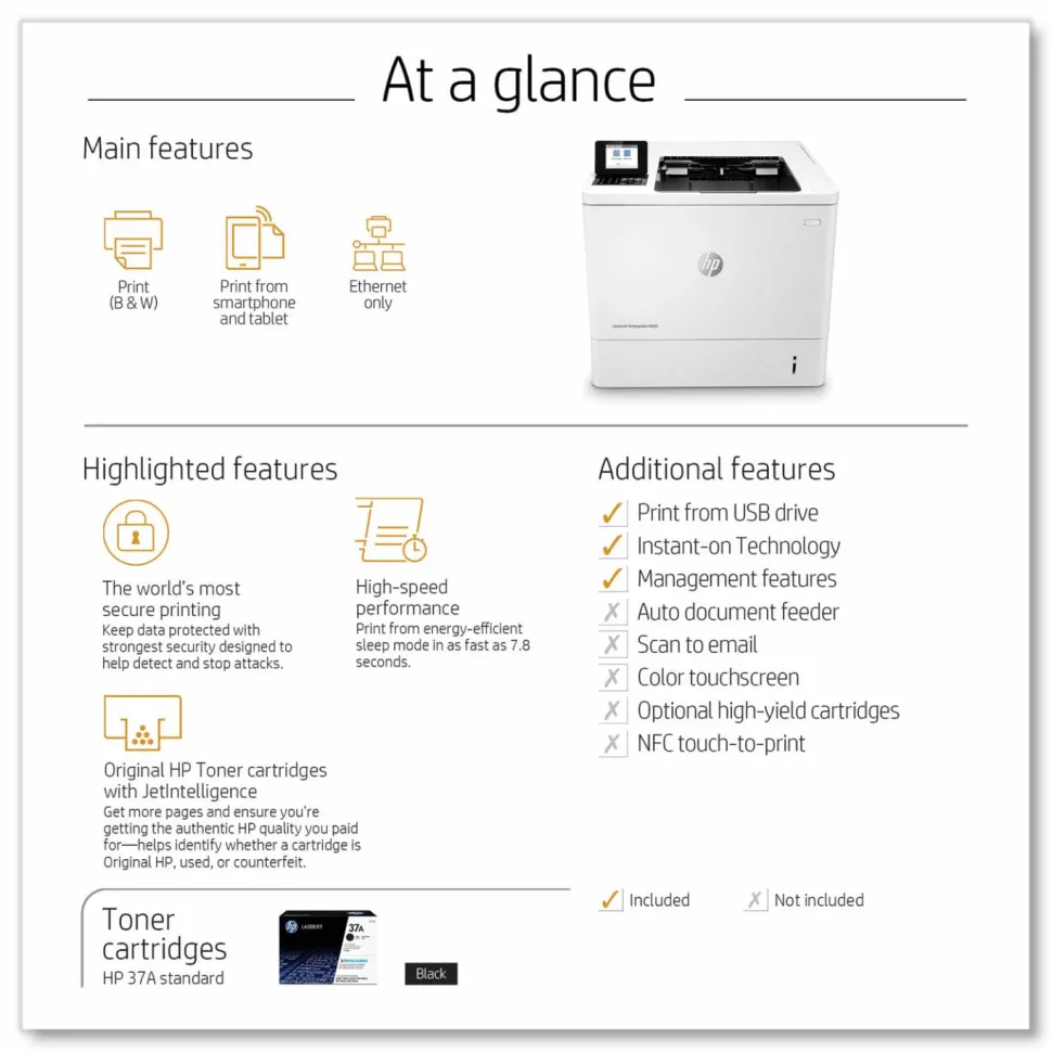 HP LaserJet M607n Laser Monochrome Printer