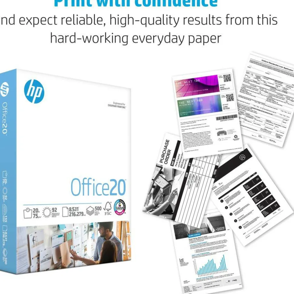 HP Office Multi-Use Printer & Copy Paper, White, Letter (8.5" x 11"), 5000 Sheets Per Case, 20 Lb, 92 Brightness