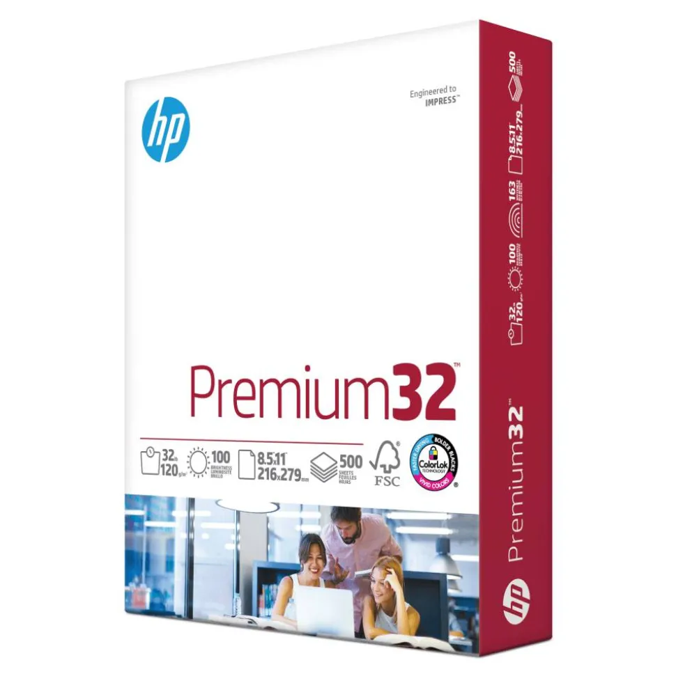 HP Papers Premium32, 100 Bright, 32 lb Bond Weight, 8.5 x 11, Ultra White, 500/Ream