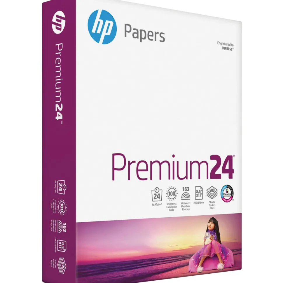 HP Premium24 Laser Paper, 1 Ream, Smooth, White, Letter Size (8 1/2" x 11"), Ream Of 500 Sheets, 24 Lb, 100 Brightness