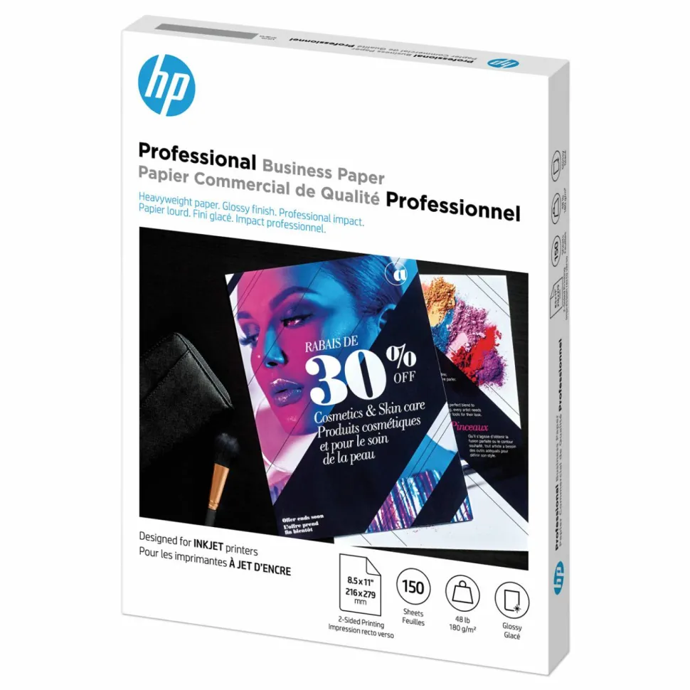 HP Professional Q1987A Business Printer Paper, Glossy White, Letter (8.5" x 11"), 150 Sheets Per Pack, 48 Lb, 97 Brightness