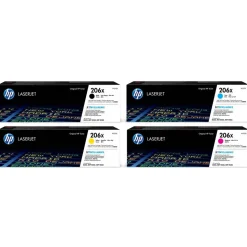 HP 206X Black; Cyan; Magenta; Yellow High Yield Toner Cartridges Combo, Pack Of 4, W2110X,W2111X,W2112X,W2113X