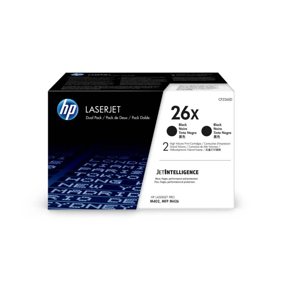 HP 26X Black High Yield Toner Cartridges, Pack Of 2, CF226XD