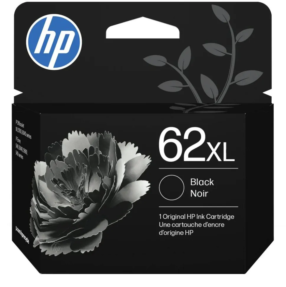 HP 62XL Black High-Yield Ink Cartridge, C2P05AN