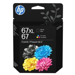 HP 67XL Black/67 Tri-Color High-Yield Ink Cartridges, Pack Of 2, 3YP30AN