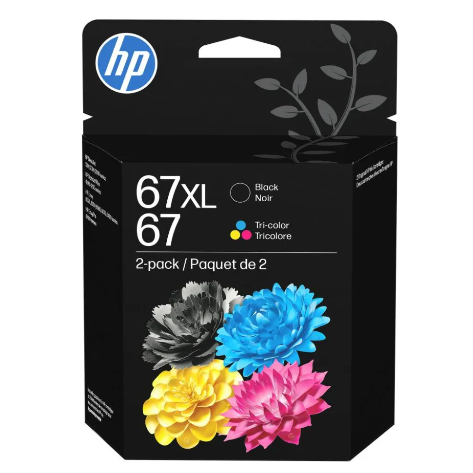 HP 67XL Black/67 Tri-Color High-Yield Ink Cartridges, Pack Of 2, 3YP30AN