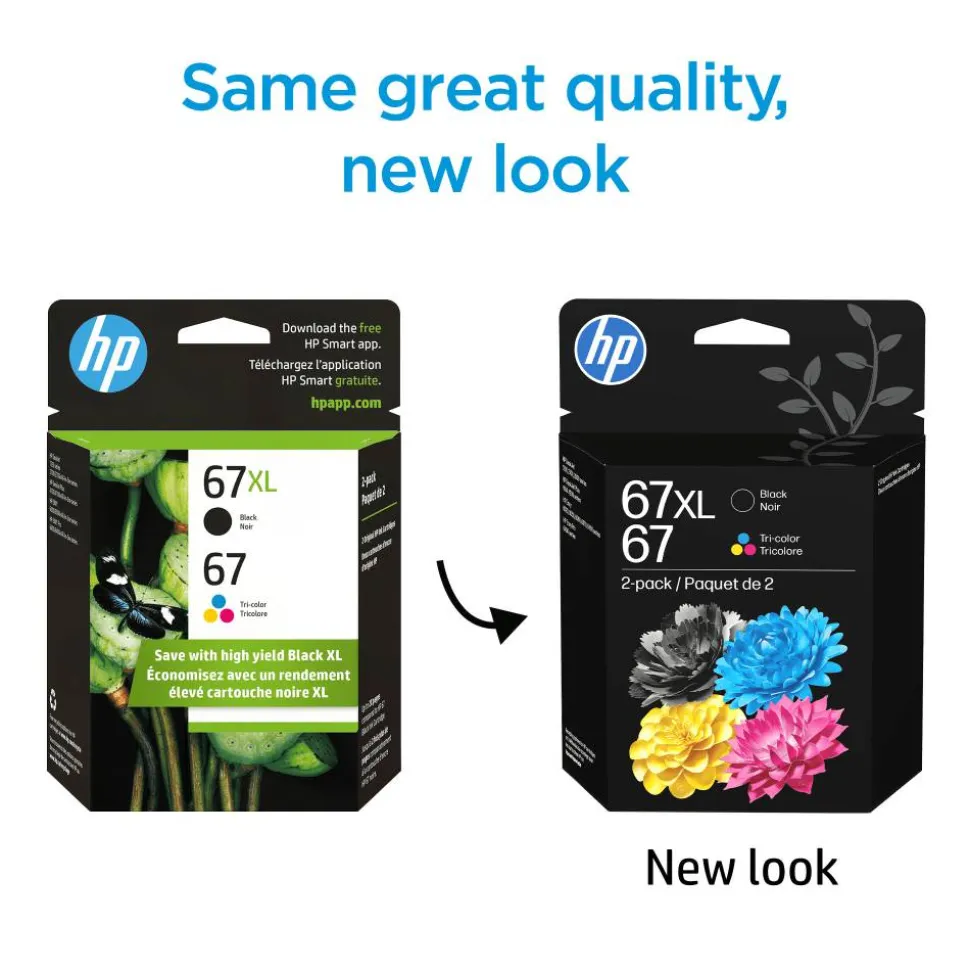 HP 67XL Black/67 Tri-Color High-Yield Ink Cartridges, Pack Of 2, 3YP30AN