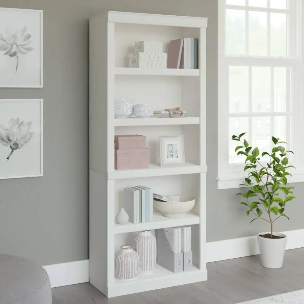 72"H 5-Shelf Bookcase, Arctic White