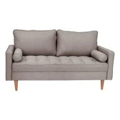 Hudson Mid-Century Modern Loveseat Sofa with Tufted Faux Linen Upholstery & Solid Wood Legs in Slate Gray