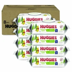 Huggies Natural Care Sensitive Baby Wipes, 1-Ply, 3.88 x 6.6, Unscented, White, 56/Pack, 8 Packs/Carton