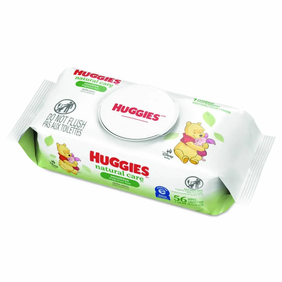 Huggies Natural Care Sensitive Baby Wipes, 1-Ply, 3.88 x 6.6, Unscented, White, 56/Pack, 8 Packs/Carton