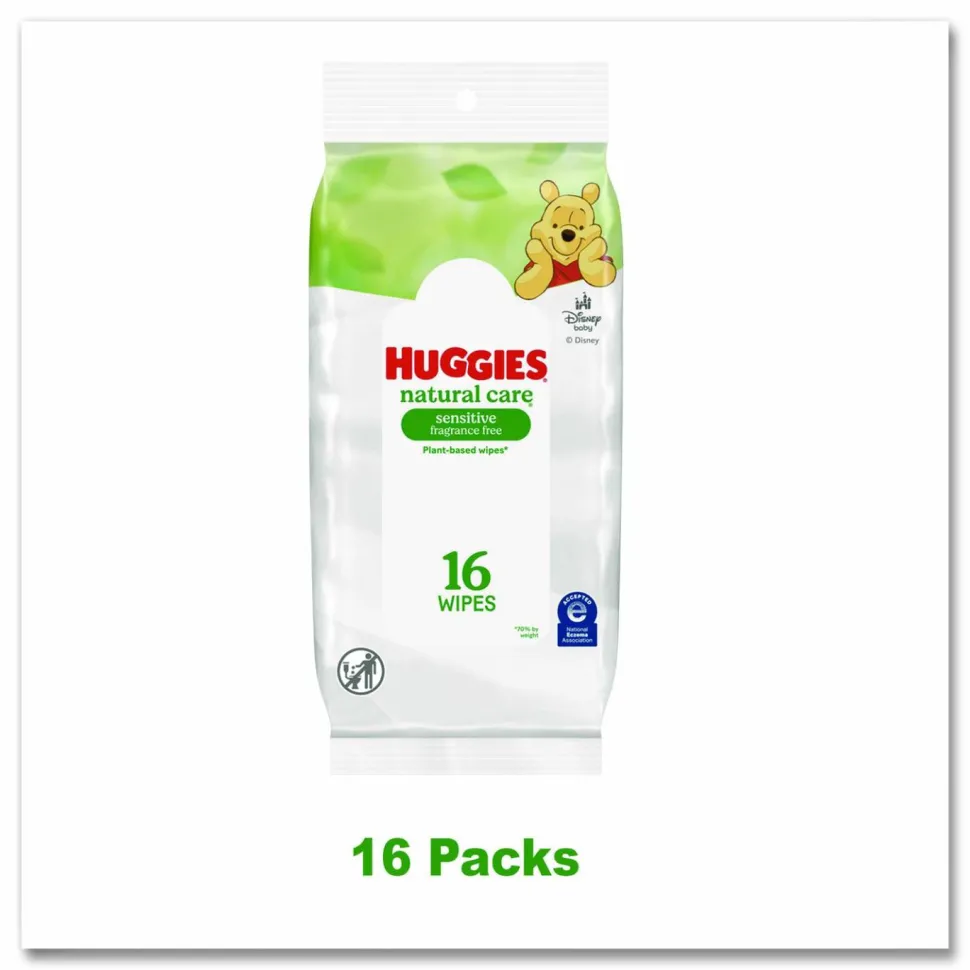 Huggies Natural Care Sensitive Baby Wipes, 6.6 x 6.86, Unscented, White, 16/Pack, 16 Packs/Carton