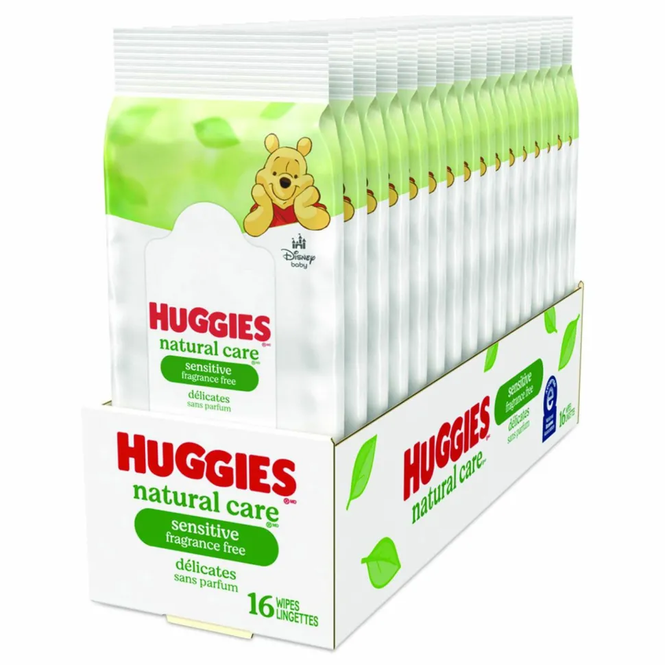 Huggies Natural Care Sensitive Baby Wipes, 6.6 x 6.86, Unscented, White, 16/Pack, 16 Packs/Carton