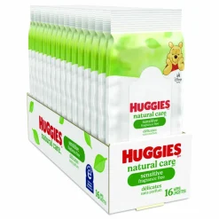 Huggies Natural Care Sensitive Baby Wipes, 6.6 x 6.86, Unscented, White, 16/Pack, 16 Packs/Carton