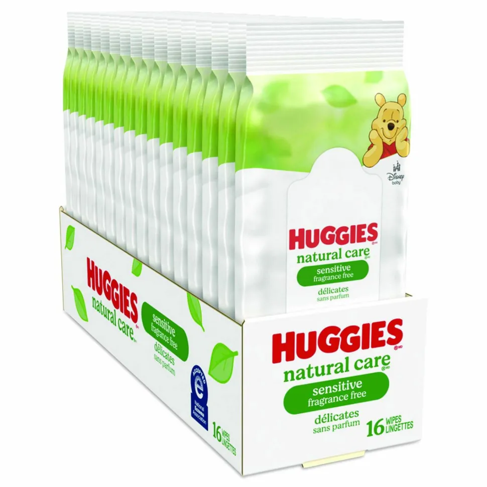 Huggies Natural Care Sensitive Baby Wipes, 6.6 x 6.86, Unscented, White, 16/Pack, 16 Packs/Carton