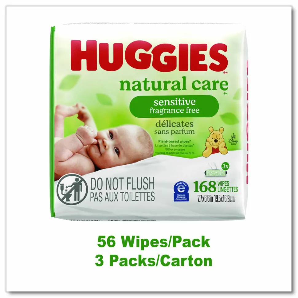 Huggies Natural Care Sensitive Baby Wipes, 6.6 x 6.86, Unscented, White, 56 Wipes/Pack, 3 Packs/Carton
