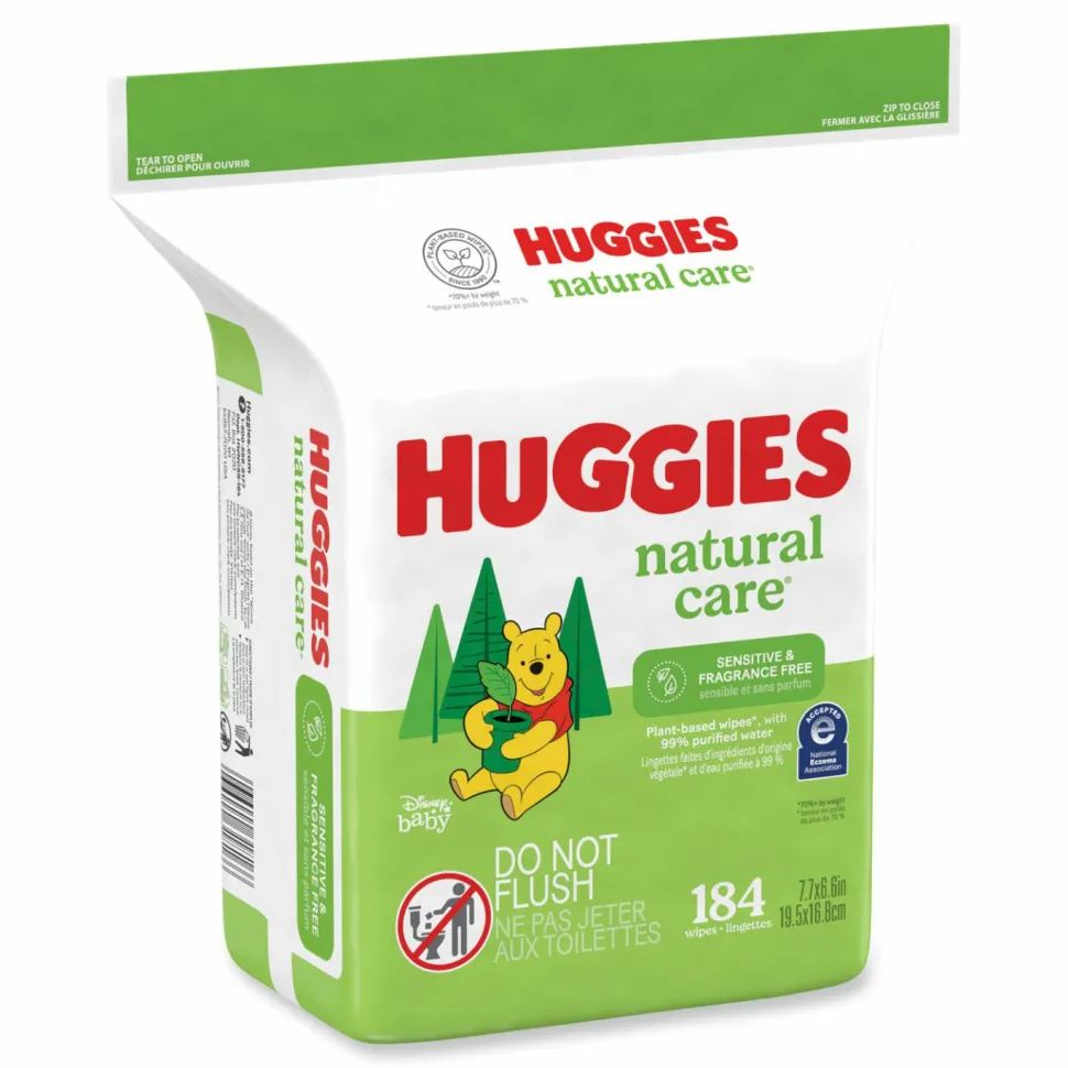 Huggies Natural Care Sensitive Baby Wipes, 1-Ply, 3.88 x 6.6, Unscented, White, 184/Pack, 3 Packs/Carton