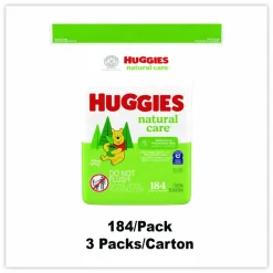 Huggies Natural Care Sensitive Baby Wipes, 1-Ply, 3.88 x 6.6, Unscented, White, 184/Pack, 3 Packs/Carton