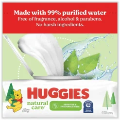Huggies Natural Care Sensitive Baby Wipes, 1-Ply, 3.88 x 6.6, Unscented, White, 184/Pack, 3 Packs/Carton