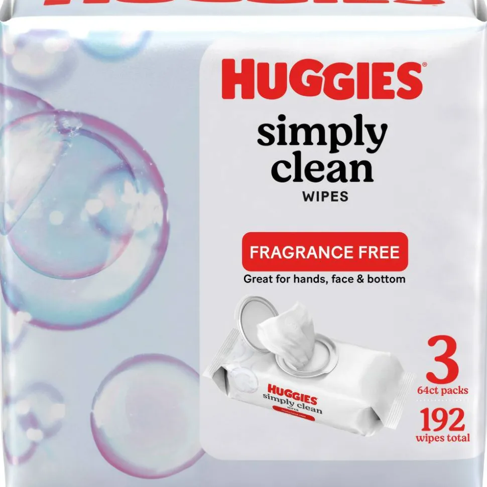 Huggies Simply Clean Wipes, White, 64 Sheets Per Box, Pack Of 3 Boxes