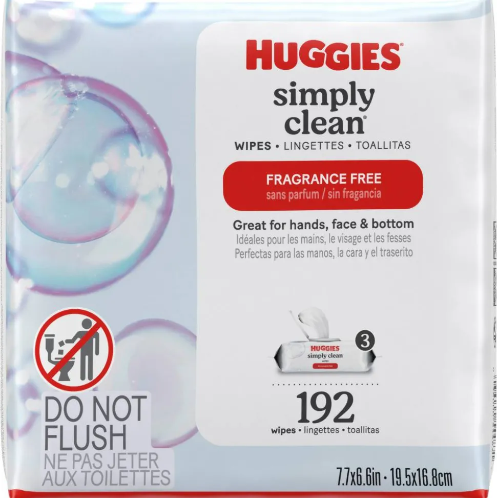 Huggies Simply Clean Wipes, White, 64 Sheets Per Box, Pack Of 3 Boxes