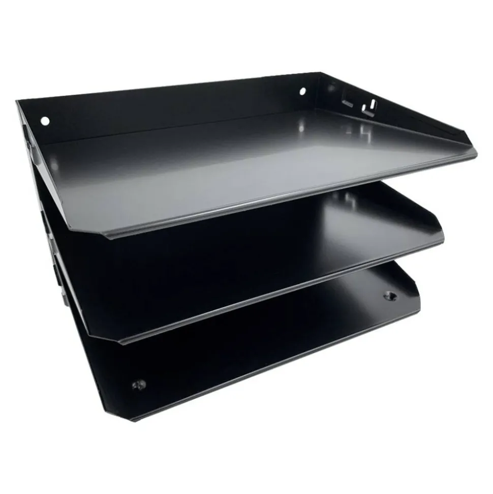 Huron Horizontal Slots Desk Organizer, 6 Compartment(s), Horizontal, 6"H x 12"W x 8.75"D, Durable, Black, Steel