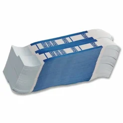 Iconex Color-Coded Kraft Currency Straps, Self-Adhesive, Ones, $100 Strap, Blue/White, 1,000/Pack