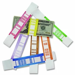 Iconex Color-Coded Kraft Currency Straps, Self-Adhesive, Tens, $1,000 Strap, Yellow/White, 1,000/Pack