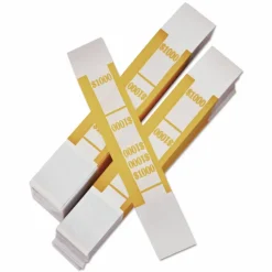 Iconex Color-Coded Kraft Currency Straps, Self-Adhesive, Tens, $1,000 Strap, Yellow/White, 1,000/Pack