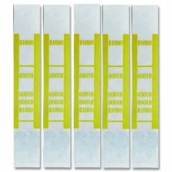 Iconex Color-Coded Kraft Currency Straps, Self-Adhesive, Tens, $1,000 Strap, Yellow/White, 1,000/Pack