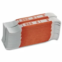 Iconex Color-Coded Kraft Currency Straps, Self-Adhesive, Ones, $50 Strap, Orange/White, 1,000/Pack