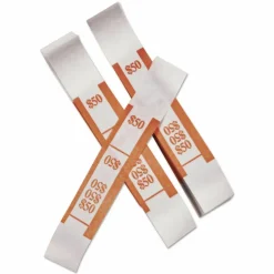 Iconex Color-Coded Kraft Currency Straps, Self-Adhesive, Ones, $50 Strap, Orange/White, 1,000/Pack