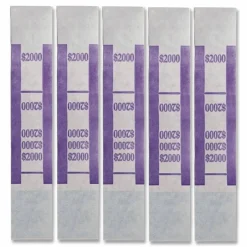 Iconex Color-Coded Kraft Currency Straps, Self-Adhesive, Twenties, $2,000 Strap, Violet/White, 1,000/Pack