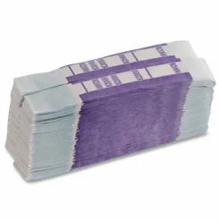 Iconex Color-Coded Kraft Currency Straps, Self-Adhesive, Twenties, $2,000 Strap, Violet/White, 1,000/Pack