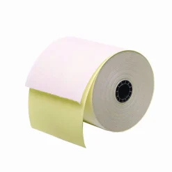 Iconex Impact Printing Carbonless Paper Rolls with End of Roll Indicator, 3" x 90 ft, White/Canary, 50/Carton