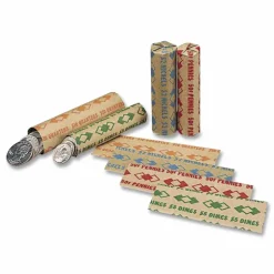 Iconex Tubular Coin Wrappers, Quarters, Orange/Kraft, 1,000/Pack