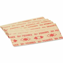 Iconex Tubular Coin Wrappers, Pennies, Red/Kraft, 1,000/Pack
