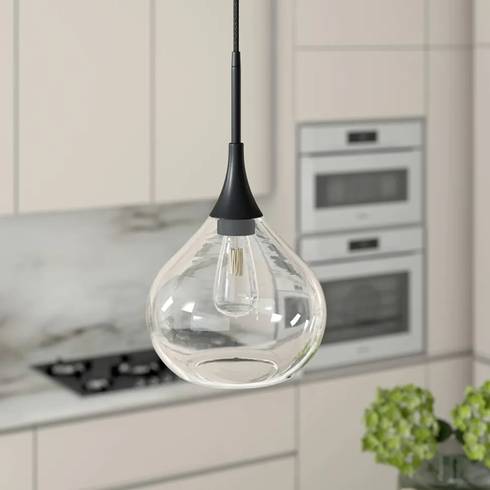 Ida 9.5" Wide Pendant with Glass Shade in Matte Black/Clear