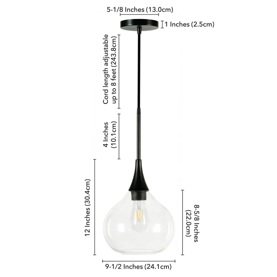 Ida 9.5" Wide Pendant with Glass Shade in Matte Black/Clear