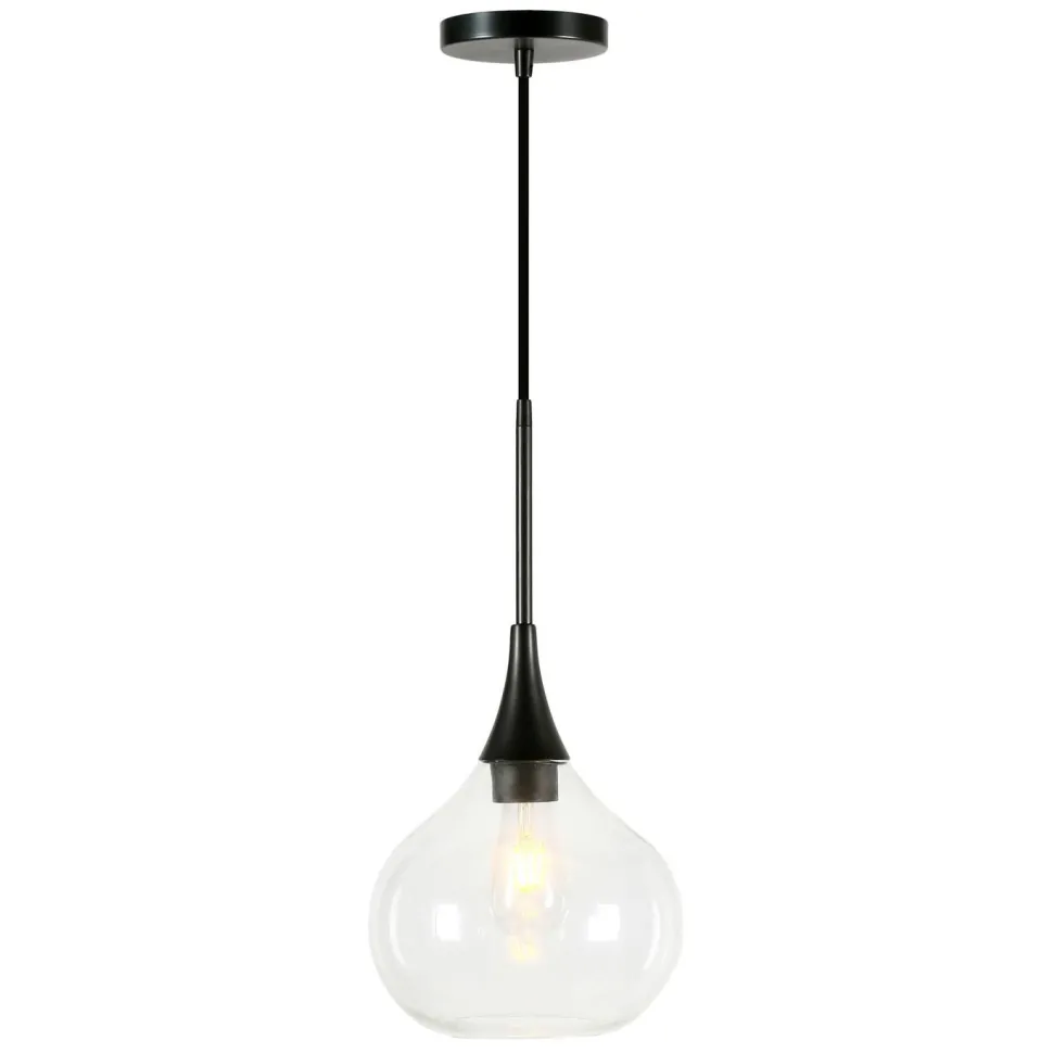 Ida 9.5" Wide Pendant with Glass Shade in Matte Black/Clear