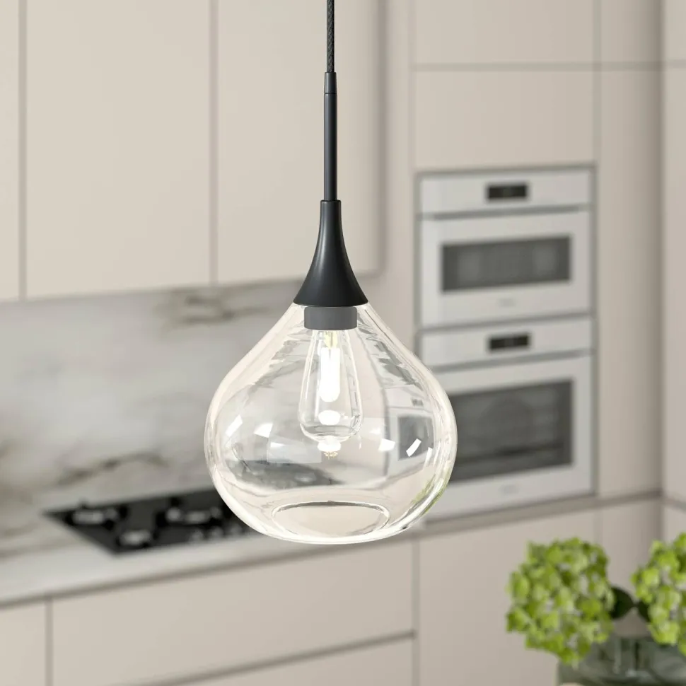 Ida 9.5" Wide Pendant with Glass Shade in Matte Black/Clear