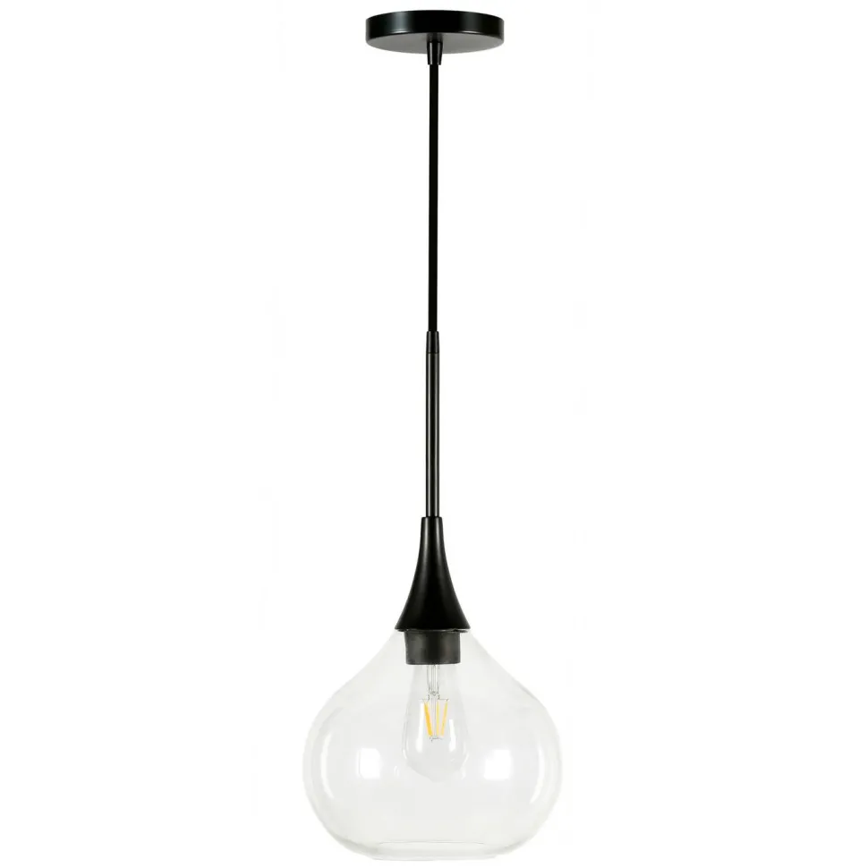 Ida 9.5" Wide Pendant with Glass Shade in Matte Black/Clear