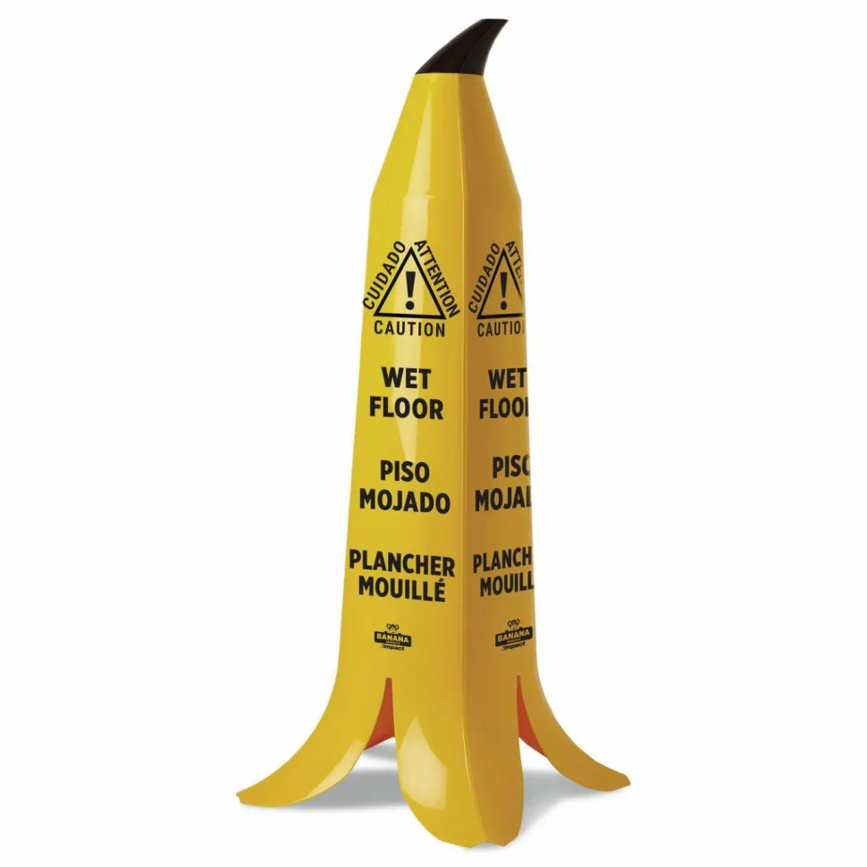 Impact Banana Wet Floor Cones, 14.25 x 14.25 x 36.75, Yellow/Brown/Black