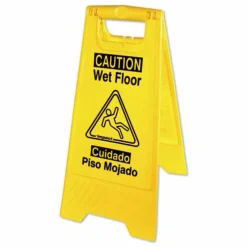 Impact English/Spanish Wet Floor Sign - 1 Each - Caution Wet Floor Print/Message - 1" Width x 24.6" Height - Rectangular Shape - Impact Resistant, Foldable - Vinyl - Black, Yellow